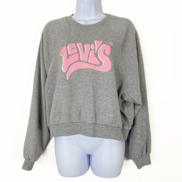 LEVI’S Retro Y2K Style Grey Pink Soft Raglan Pullover Sweatshirt Size Large - Picture 1 of 4